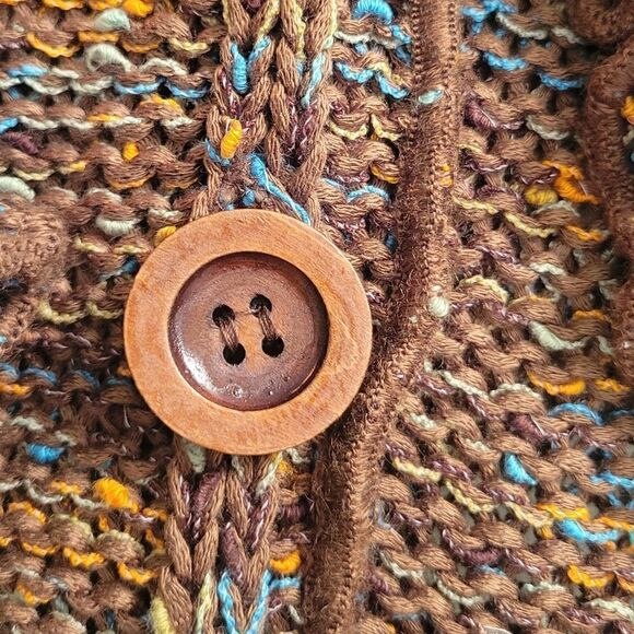 BCBG MAXAZRIA Brown Burnt Orange Chunky Nubby Open Knit Cardigan Sweater M - Picture 5 of 10